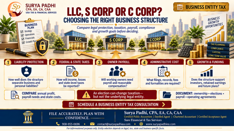 Choosing a Business Entity in 2026: Sole Prop, Partnership, LLC, S Corp or C Corp