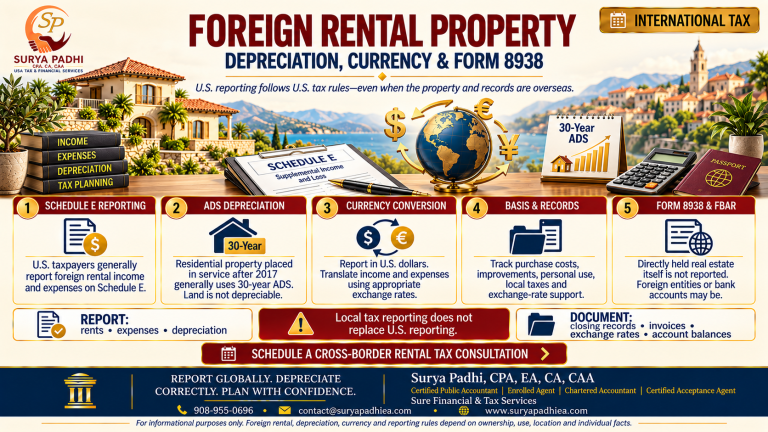 A rental abroad depreciates over 30 years under ADS, not 27.5. Here is what changes on your US return.